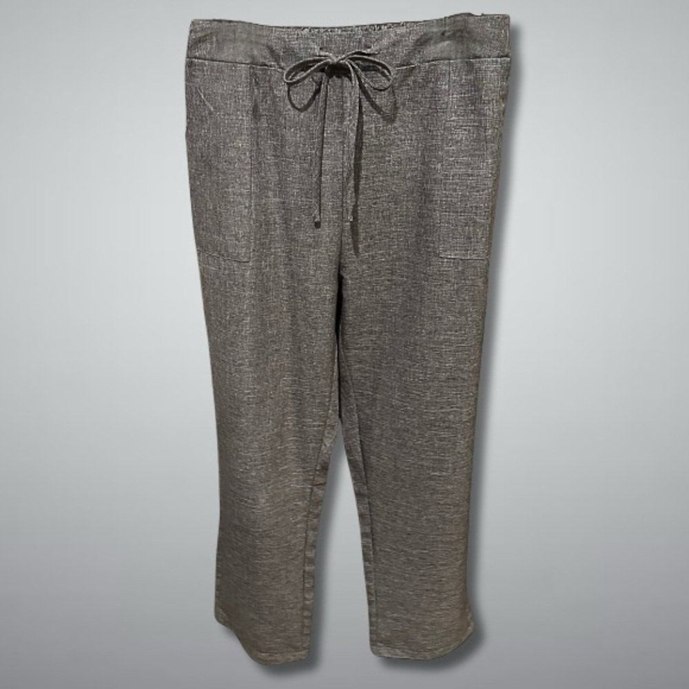 Dress Cropped Pants Polyester Garterized Waist Drawstring Front Pocket Gray W L